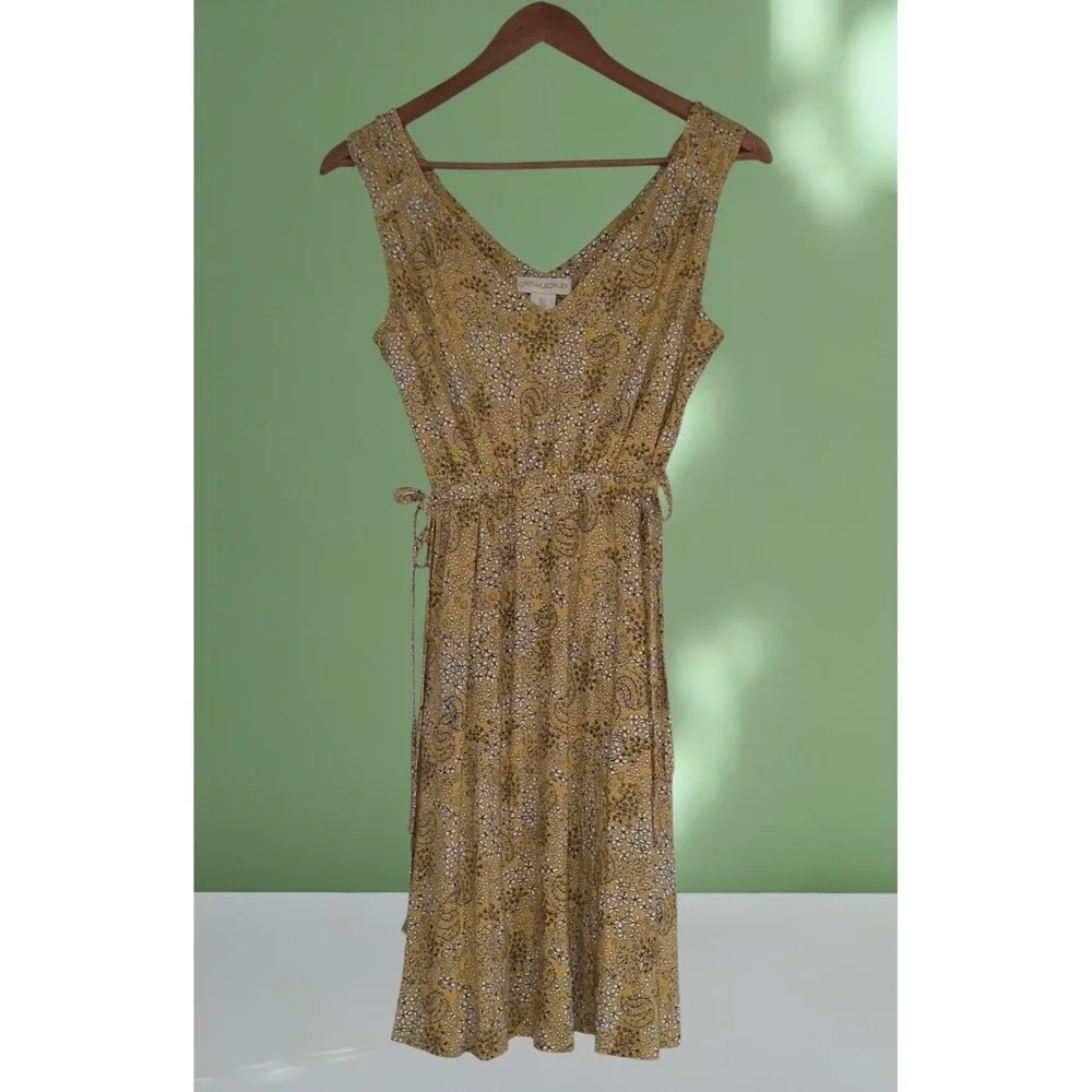 Cynthia Rowley Yellow Floral Paisley Sundress 2 V-Neck Sleeveless Cottage-Core - Picture 1 of 8
